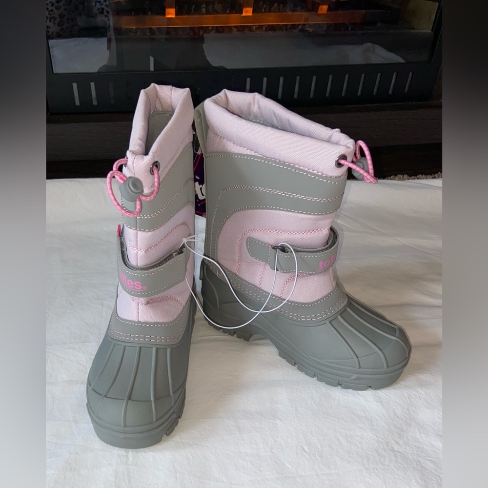 NWT Totes Sz-2 GS Kids Pink/Gray Warm Winter Snow Boots-Great Tread, Easy On/Off - Picture 8 of 16